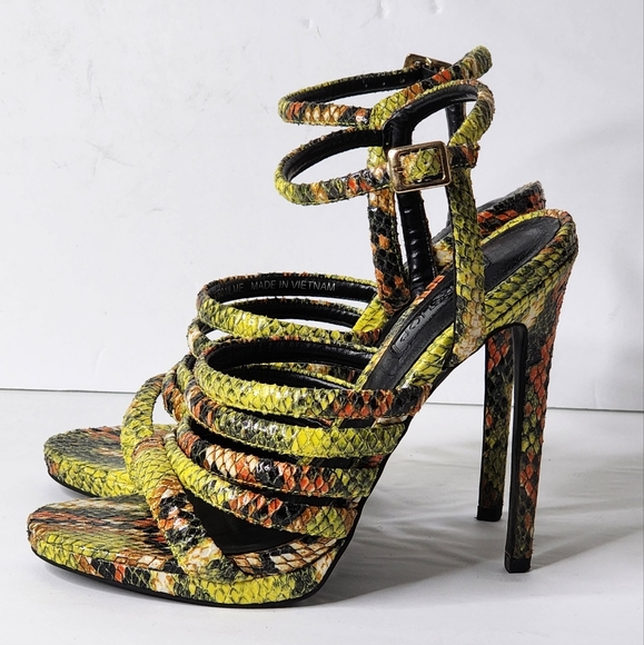 Topshop multi-Color Open toe Snake Print Heels Size 37 EU/ 6.5 US - Picture 4 of 7